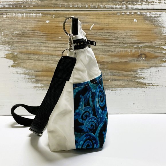 Recycled Sail Cloth Octopus Womens Crossbody Bag Handmade - Picture 6 of 6